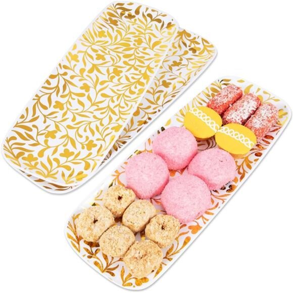 Disposable Gold Serving Trays 3 Pack - Elegant Plastic Trays for Serving Food - Picture 1 of 7